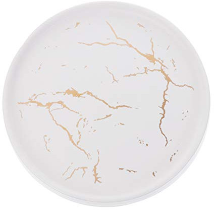 1 Pc Assiette à Nourriture En Marbre Assiette à Bijoux Simple Assiettes En Céramique Assiette à Pizza Ronde En Céramique Plateau En Verre Vaisselle Blanche Des Boucles D'oreilles
