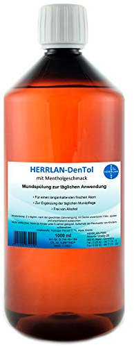 HERRLAN-DenTol Mundspülung 1000 ml – mit 0,1% Wasserstoffperoxid - Alkoholfreie Zahn- & Zahnfleischpflege - Mentholgeschmack – desinfizierende Mundspülung Made in Germany
