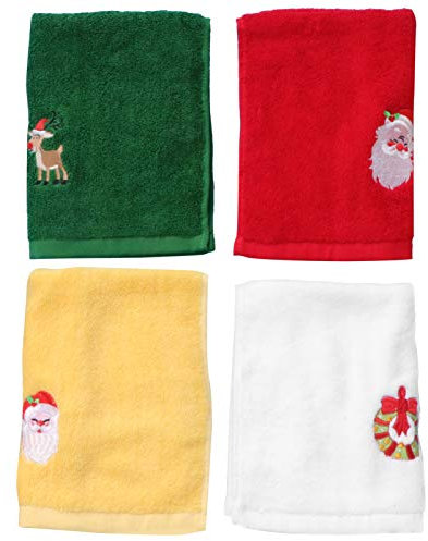 HEALLILY 4 Stück Weihnachten Handtuch Waschlappen Geschirrtuch Weihnachtsmann Rentier Weihnachtsbaum Apfel Muster Reinigungstücher Weihnachten Party Geschenke Mitbringsel Tischdeko