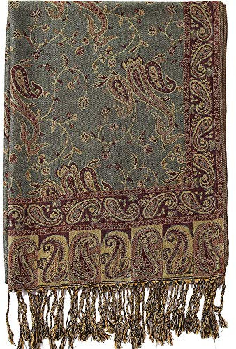 Pashmina-Seidenschal mit Paisley-Blumenbordüre – wendbar, bequem, mit Fransen, als Schal, Umschlagtuch oder Decke verwendbar, Large
