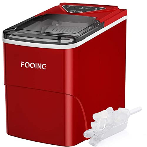 Ice Cube Maker FOOING Ice Machine Maker Worktop Ready in 6 Mins 2L Ice Machine with Ice Scoop and Basket LED Display Ice Makers for Home Bar Kitchen Office,Red