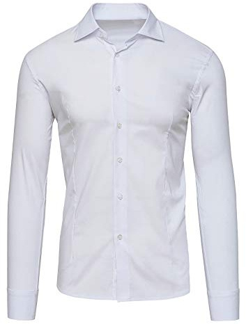 Evoga Camicia Uomo Slim Fit Elegante Casual Elasticizzata Aderente Formale in Cotone Stretch Elastic
