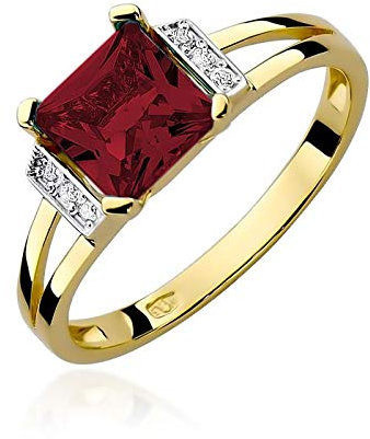 Damen Ring mit Granat 585 14k Gold Gelbgold Edelstein Diamanten Brillanten