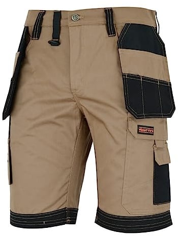 WrightFits Men Holster Work Shorts - Heavy Duty Safety Combat Cargo Summer Shorts - Multi Pockets - Triple Stitched - Durable Workwear Khaki 32 W