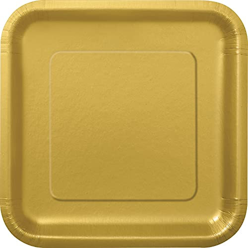 Unique- Piatti Ecologici Quadrati di Carta-23 cm-Colore Oro-Confezione da 14, Gold, 33243EU