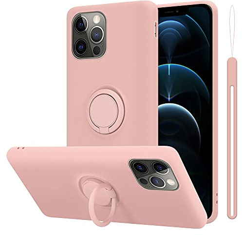 Cadorabo Hülle kompatibel mit Apple iPhone 13 Schutzhülle TPU Silikon Case Liquid Design mit Ring Slim Kratzfest Liquidsilikon Microfaser mit Rundumschutz Case Hülle für iPhone 13 in Rosa