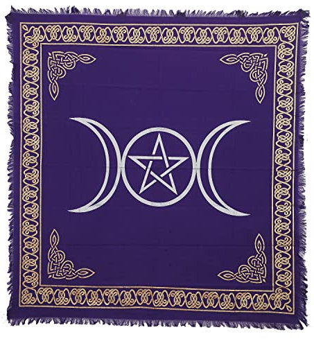 Indian Consigners Lila Dreifachmond-Pentagramm Altar Tuch Hexerei Hexerei Tischdecke Ändern Heilig Tischtuch Spirituell Buchstabieren Hexe Tarot-Spread 18 (Lila, 45 x 45 CMS / 18x18 Zoll)