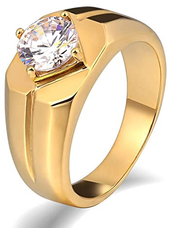 Banemi Herren Ringe, Edelstahl Herren Ring Fashion Weiß Oval Zirkonia Versprechensring für Herren Größe 54 (17.2)