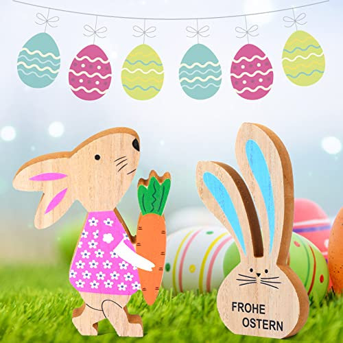 Aitsite Ostern Deko Osterhasen - 2 Stück Deko Aufsteller für Ostern - Frohe Ostern Schriftzug Osterdeko Stand Hase Frühlingsdeko Ostern Party Festival Hause Bauernhaus Dekoration
