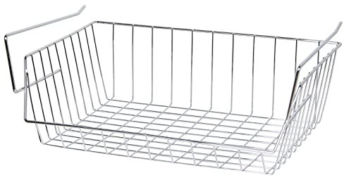 BLADO Under Shelf Storage Basket - Hanging Metal Wire Storage Basket Multi-Purpose Bookshelf Cupboard Shelf Organiser for Kitchen, Office, Bathroom, Cabinet, Pantry (40 CM, Chrome)