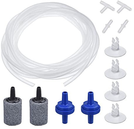 FuninCrea Fish Tank Air Pump Accessories, Aquarium Air Pipe Set with 6.5 Feet Oxygen Tube, Air Stone, Check Valve, Suction Cup and Connecting Pipe for Aquarium Airpump (B)