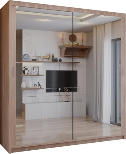 SLIDING WARDROBE 4U Double Mirror Sliding Door Wardrobe with LED LIGHT 90/120/150/180/203 (walnut, 120cm)