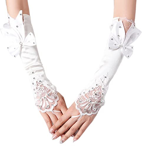LICHENGTAI Brauthandschuhe Fingerlos Spitze Handschuhe Strass Damen Abendhandschuhe Elegant Vintage Abendhandschuhe Braut Hochzeit Accessoires, Abendveranstaltung, Party