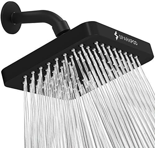 SparkPod Fixed Shower Head - High Pressure Rain - Luxury Modern Look - Easy Tool Free Installation - The Perfect Adjustable Replacement (Matte Black, 15cm Square)