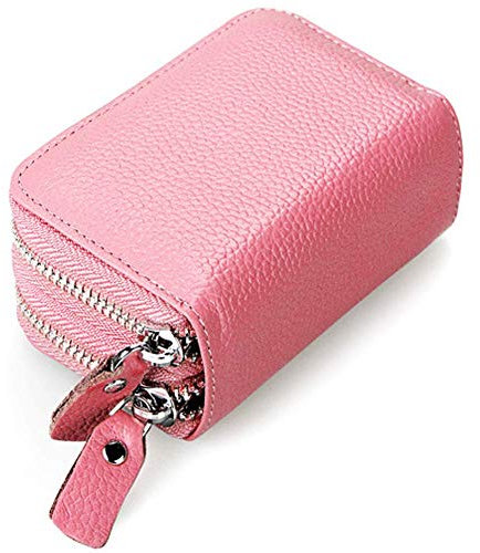 AUSUAYA Portafoglio porta carte da donna, in vera pelle, morbido, piccolo, porta carte di credito, blocco RFID, tasca con cerniera GB-C-B-B2, rosa, Taglia unica, casual