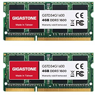 【DDR3 RAM Solo portátil】 GIGASTONE 8GB Kit(2x4GB) DDR3/DDR3L 1600MHz(1333MHz) PC3-12800(PC3-10600) CL11 1.35V/1.5V 2Rx8 SODIMM 204pin Memoria portátil sin búfer, sin ECC, Alto Rendimiento