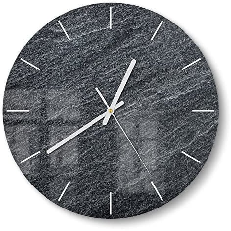 DEQORI Glasuhr | rund Ø 30 cm | Motiv Klassischer Schieferstein | ausgefallene leise Design Uhr aus Glas | Wanduhr für Wohnzimmer & Küche | Moderne Hingucker Uhr für die Wand