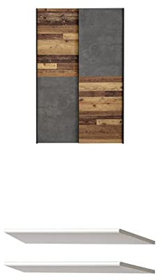 Forte Ozula moderner Mehrzweckschrank, Holzwerkstoff, Old Wood Vintage Dekor mit Betonoptik + Ohio Einlegböden 2-er Set, Holzwerkstoff, Grau, 57.7 x 1.5 x 32 cm für Mehrzweckschrank