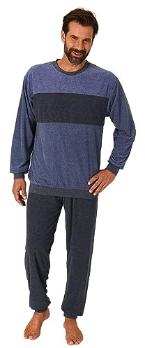 Normann Herren Frottee Langarm Schlafanzug Pyjama mit Bündchen - auch in Übergrößen, Farbe:blau, Größe:56