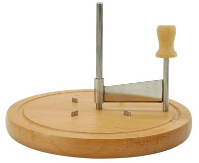 Fackelmann 56773 Girolle à fromage avec plateau en bois, girolle pour tête de moine, coupe fromage rotatif, Bois, Acier inoxydable, 22 x 12,5 cm, Argenté.