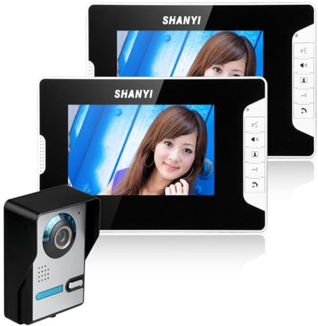 Video Türklingel Set, Türsprechanlage mit 7 Zoll 2-Monitor 1-Kamera, 2-Haus Video Türsprechanlage Sprechanlage, Touch-Taste, Nachtsicht, Für 1-Familienhaus