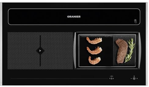 Oranier Kochfeld 90 cm Induktion KFL 2094 Kochfeldabzug - Flächen-Induktionskochfeld Abluft-Umluft Grillplatte halb-gerillt & Edelstahl Seitenleisten