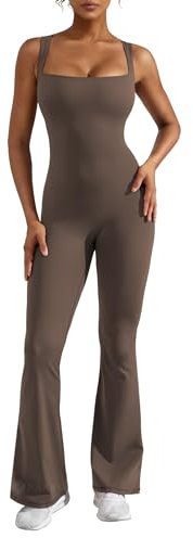 ZAAYO Damen Flared Jumpsuit Tight Scrunch Butt Overalls Lang Ärmelloser Sport rückenfrei Jumpsuit Yoga Bodycon Einteiler Ganzkörperanzug Stretch Elegant Jumpsuits