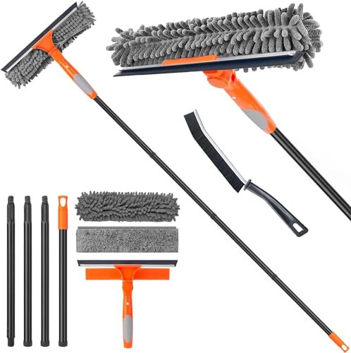 Window Cleaner Tool for Home, Long Handle 151 cm Squeegee Kit for Glass, Car Windshield, Mirror, Shower Door Cleaning, 2 in 1 Outdoor Window Washer with Extension Pole