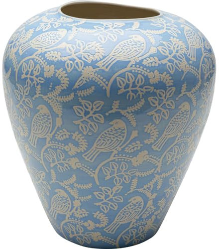 Kare Design Vase Birdsong, Blau, Deko Vase, Blumenvase, Vogelgesang, Porzellan, handgearbeitet, Unikat, 33 cm (H)