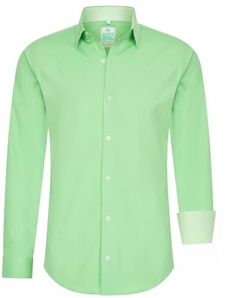 Rusty Neal Herren-Hemd Pastellfarben Premium Slim Fit Langarm Cotton-Stretch Kontrast Hemd Business-Hemden Freizeithemd 66