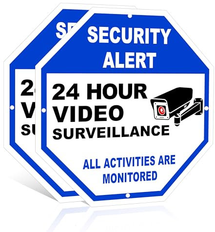 Innovative Haus 2-Pack 24 Hour Video Surveillance Signs. All Activities Are Monitored Aluminum Warning Signs. 10''x10'' - CCTV Security Camera Notice. Reflective, UV Protected, Waterproof and Durable