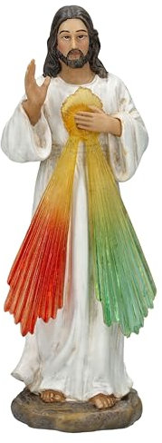 Jesus Göttliche Barmherzigkeit Figur - 15cm, Handbemalt, Resin, Segensgeste mit Strahlen, Statue Ikone
