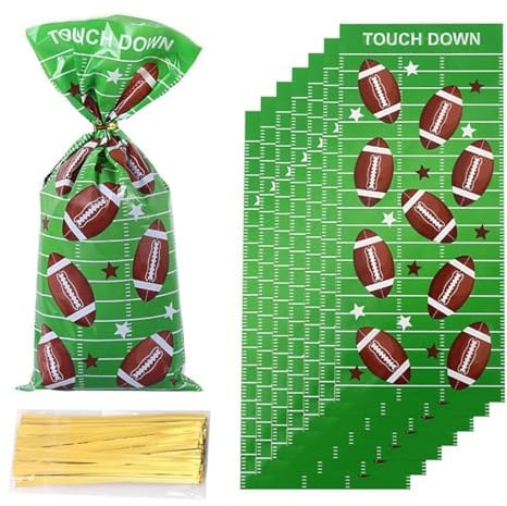 50 Stück Rugby-Süßigkeiten für Fußball-Partytüten, Fußball-Themen-Geschenktüten, grüne kleine Rugby-Sport-Tüten, Rugby-Zellophan-Geschenktüten für Kinder, Partygeschenke, Jungen und Männer