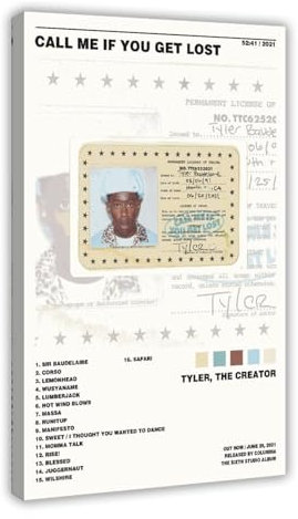 NTRECS Tyler Poster The Creator, Call Me If You Get Lost, 4 Leinwand-Poster, Schlafzimmer-Dekor, Sportlandschaft, Büro, Raumdekoration, Geschenk, Rahmen-Stil, 20 x 30 cm