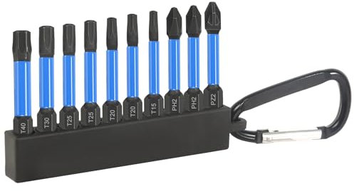 Professional Shockwave Bit Set, 10 Stück Länge 50mm Schrauber Bit Set Enthalten Torx Bits Pozi Bits, Phillips Bits Sechskantbits-Set mit Schlüsselanhänger und Base