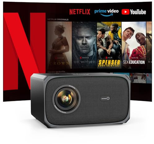 Beamer【Official Netflix & Dolby Audio】Jimveo Beamer 4K Unterstützt 800ANSI Autofokus/Trapezkorrektur HD 1080P Hindernisvermeidung Projektor mit WiFi6 Bluetooth Heimkino Outdoor Beamer für Phone/Laptop