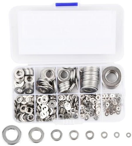 Inox Rondelles Plates Metal, 580 Pièce Rondelles pour Gonds de Porte M2 M2.5 M3 M4 M5 M6 M8 M10 M12, Rondelle Cuivre Joint Vidange Assortiment Kit, Rondelles Plates Penny pour L'étanchéité des Vis