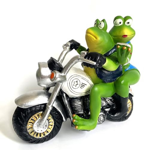 BURLOE Frösche Reiten Motorrad Harzornamente, Gartenfigur Frosch Wetterfeste Gartenhandwerk Garten Dekoration Geschenk Für Balkon Terrassen Teich Künstliche,Grün