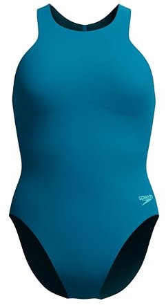 Speedo Women's Racer Zip Swimsuit | Swim Fitness | Soft Feel | Premium Swimwear, Dark Teal, 36