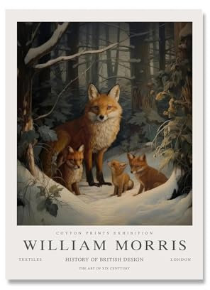 LVTFCO William Morris Fuchs Mutter und Baby im Schnee Poster und Drucke William Morris Wandkunst Ästhetische Malerei Leinwand für Wohnkultur 40x60cm Kein Rahmen