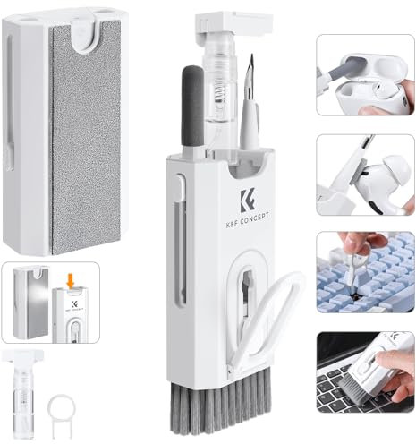 K&F Concept 6+2 en 1 Kit Multifuncional Portátil de Limpieza,Kit de Limpieza para Portátil, Airpods, Teléfono móvil, Gris Claro