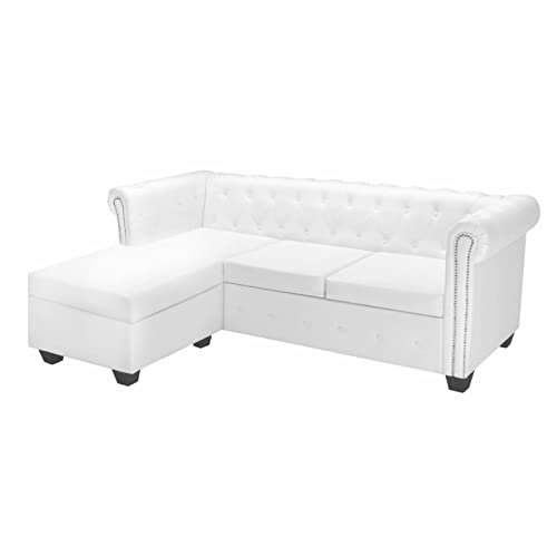 Homgoday Chesterfield-Sofa in L-Form, Kunstleder, Weiß, 2-Sitzer-Sofa, modernes Wohnzimmer