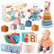 Almaxi Baby Spielzeug 6 Monate-3 Jahren, 4 in 1 Montessori Spielzeug, Stapelturm, Silikonbausteine, Sensorisches, Tücherbox, Geburtstag Geschenk für Baby 6 9 12 Monate 1 2 3 Jahr