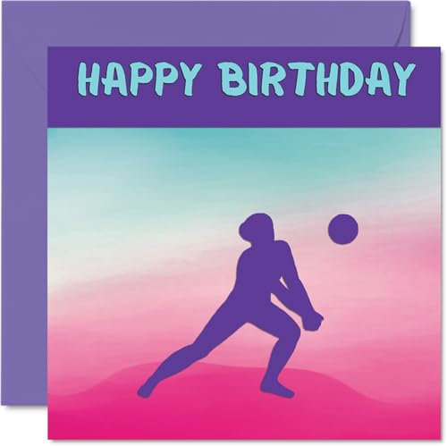 Sport-Geburtstagskarte für Frauen und Mädchen, Volleyball-Mädchen im Sport, Volleyball-Geburtstagskarte für Freundin, Schwester, Tochter, Nichte, Teamkollegen, 145 mm x 145 mm,