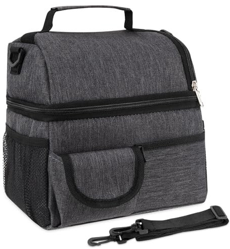 Linkidea Doppelschichtige Lunchbox-Tasche, große Kapazität, Lunchbox-Aufbewahrungstasche mit verstellbarem Riemen, isolierte Tragetasche für Erwachsene, kompatibel mit Crock Pot, DUPASU, Aotto,