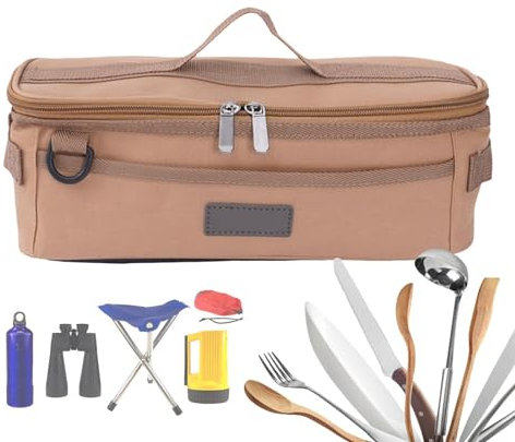 Aufbewahrungstasche für Küchenutensilien | Tragbare Reisetasche aus Oxford-Stoff mit Netztaschen | Camping Reise Küche Utensilien-Organizer, tragbare Tasche für Bart