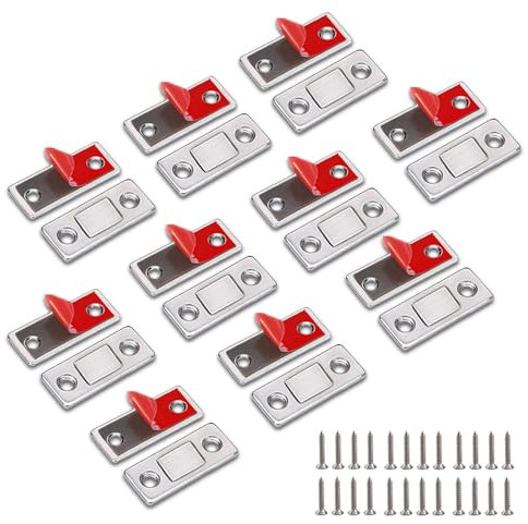 10 PCS Magnetic Door Catch, Ultra Thin Cabinet Door Magnets Latch Closure Cupboard Catches Self Adhesive Magnetic Strips for Wardrobe Closet Sliding Door Closing