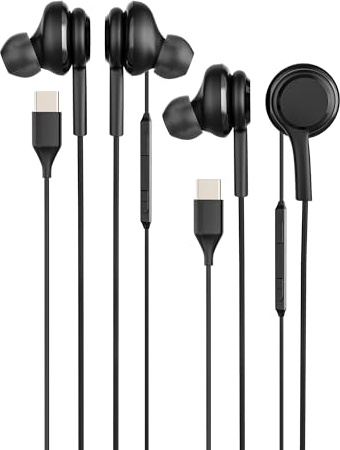 Cuffie USB C(2 pack)per phone 16 15 Auricolari con Filo compatibile per Samsung Galaxy S24 Microfono Sport Cuffiette Cavo Stereo HiFi Tipo C Cablate Headphones pad auricolare Tablet Android Cellulare