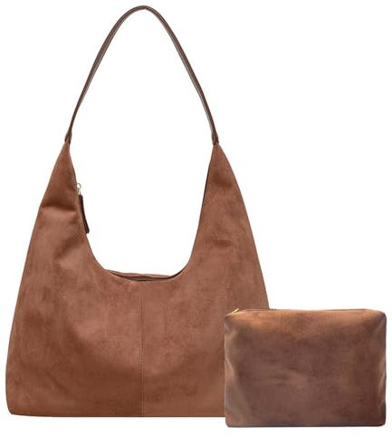 Macayda Handtasche Damen Tote Bag Wildleder Shopper Tasche Damen Groß Vintage Slouchy Hobo Bag Tragetasche Tote Henkeltasche Mädchen (Braun)