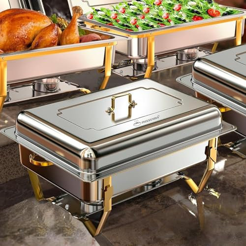 IMXSUMDA Chafing Dishes for Buffet 4 Pack, 9.5 QT Chafing Dish Buffet Set, Stainless Steel Chafers and Buffet Warmers Sets for Parties Wedding, Rolled-Edge Design Buffet Servers with Gold and Silver